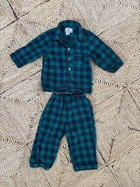 Petite Plume 12-18M Kids Navy Plaid Pajama Set - Unspecified Brand